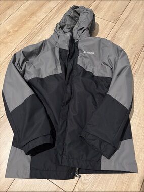 Columbia Kids Black and Gray Colorblock Hooded Rain Jacket